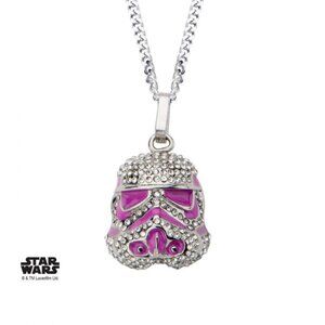 Star Wars™ Stormtrooper Pink Enamel w/Clear Crystals Pendant Necklace Stainless